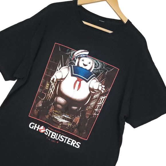 Ghostbusters Stay Puft Marshmallow Man Retro Graphic T-Shirt Size XL Black - Picture 1 of 12